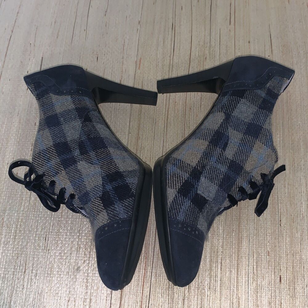 Johnston & Murphy Oxford Heels Sz 9M Office Academia Pinup Blue Gray Suede Wool - Picture 7 of 16